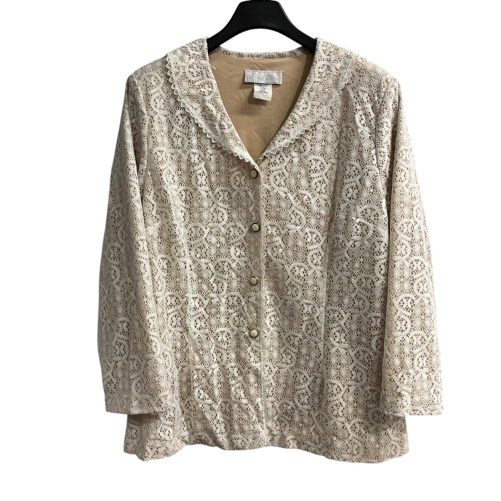 Vintage Allison Woods Blazer Womens 24W White Lace Lined Jacket Topper Spring‎